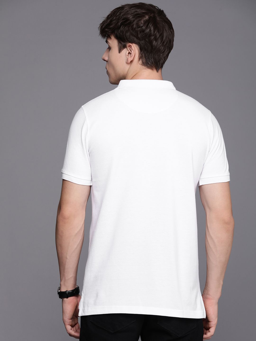 White Printed Polo Collar T-Shirt