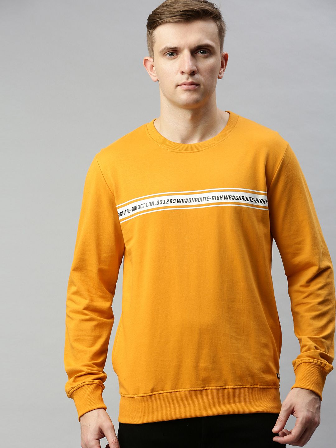 Wrogn Route Mustard Printed Sweatshirt