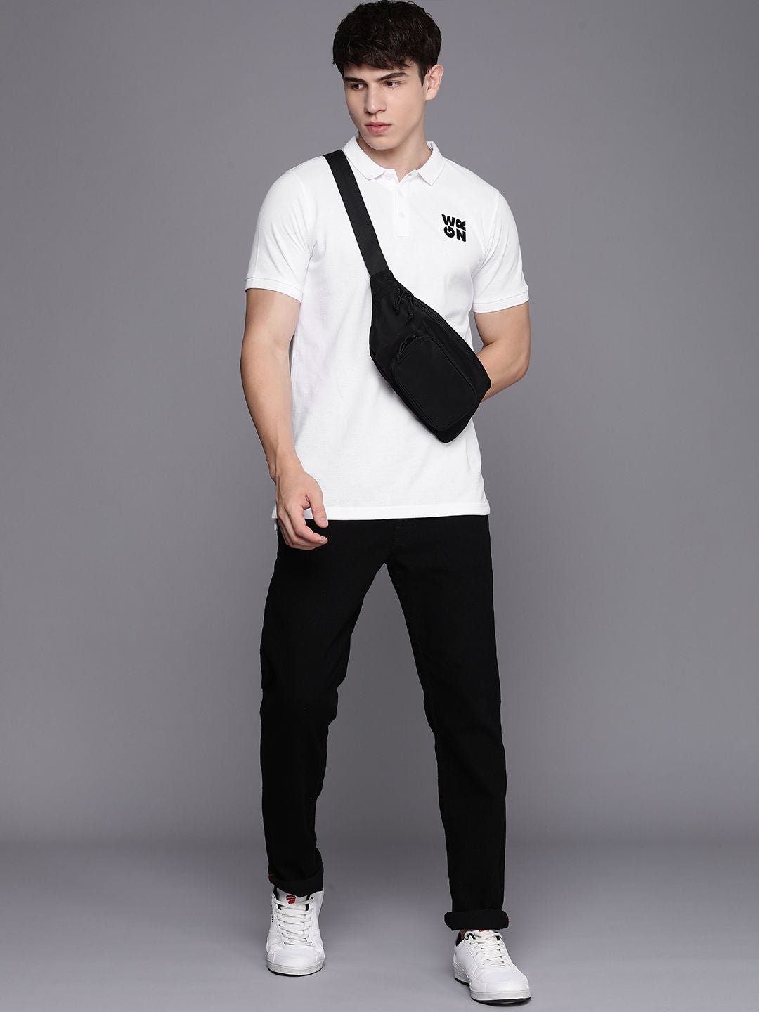 White Printed Polo Collar T-Shirt