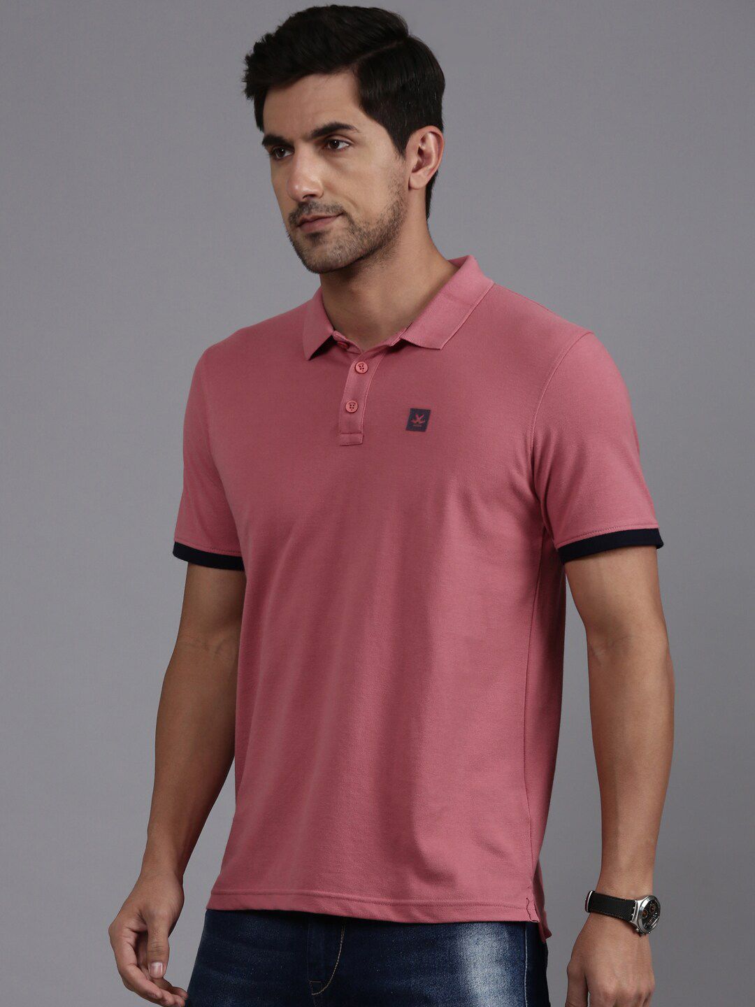 Pink Contrast Detail Polo T-Shirt