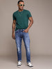 Mildly Distressed Slim Fit Mid-Rise Jeans