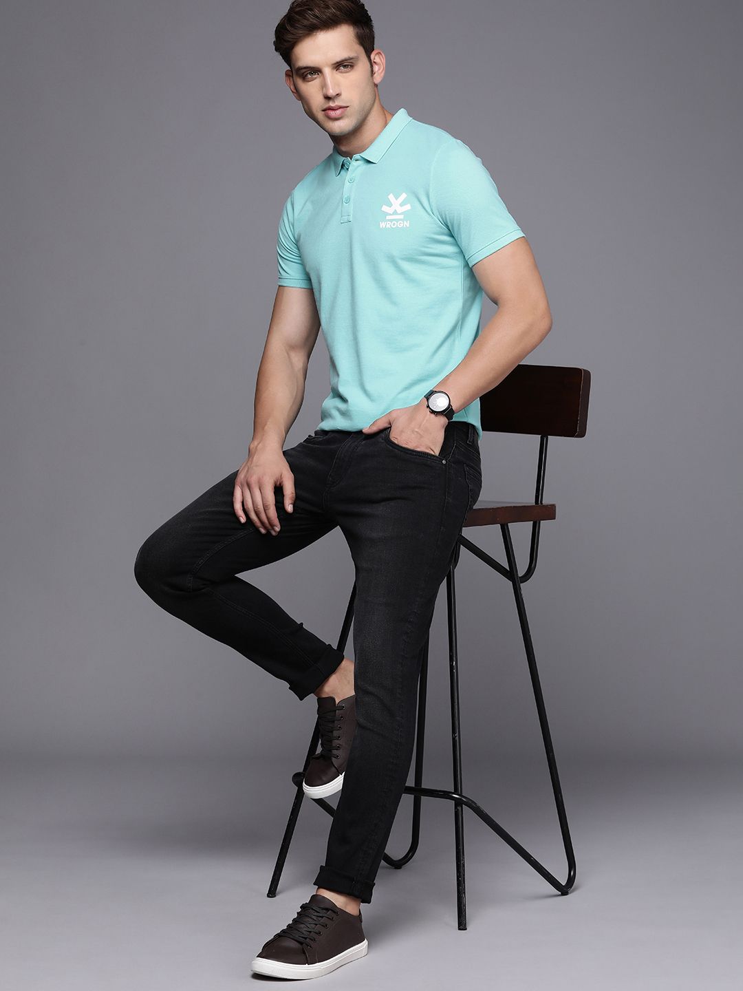 Logo Printed Turquoise Polo T-Shirt