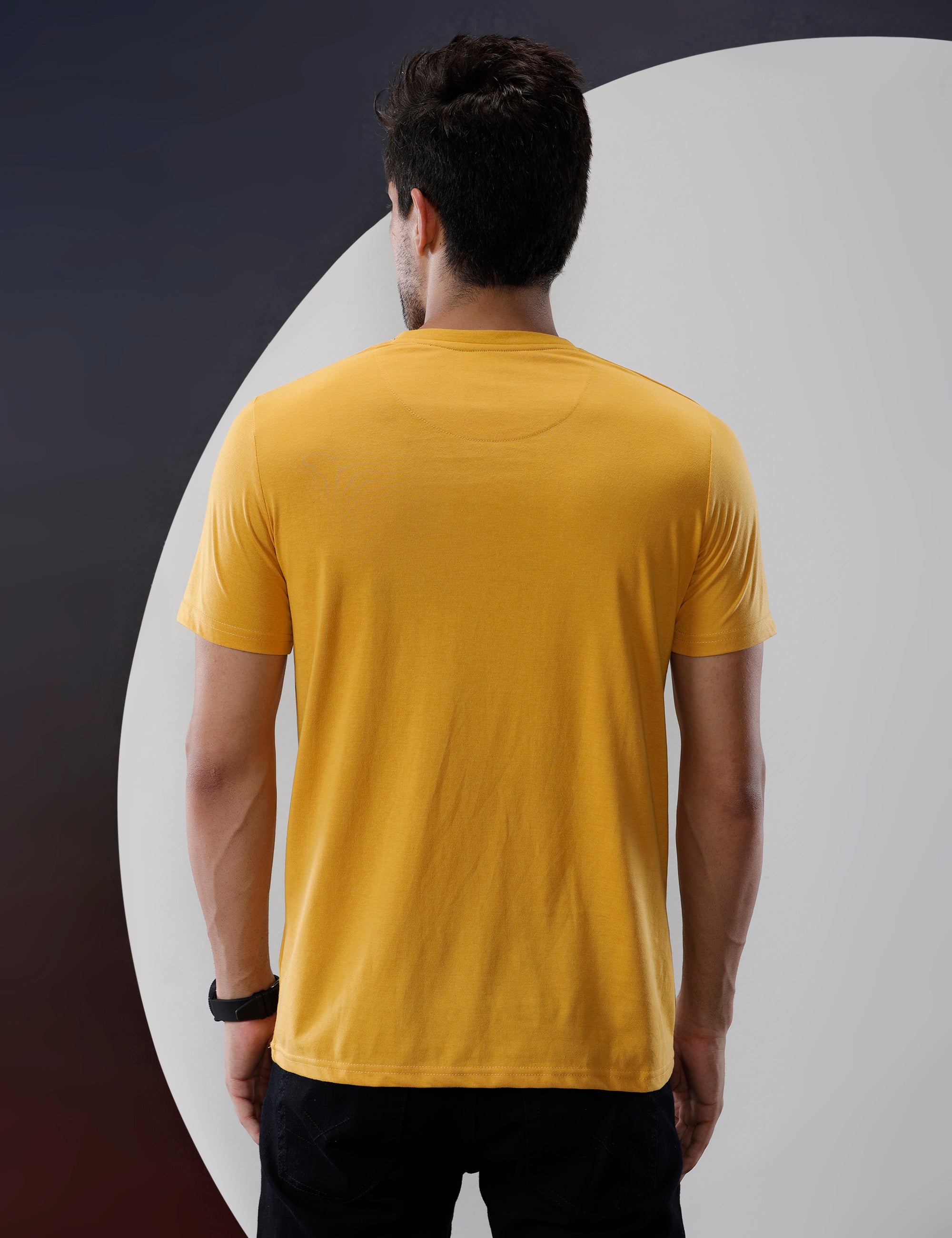 Basic Mustard Chest Print T-Shirt