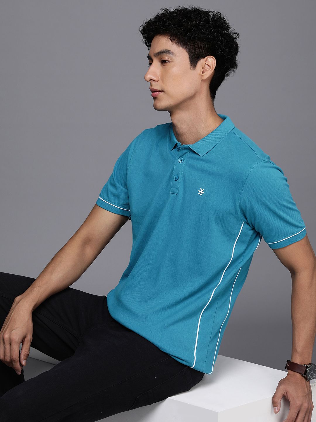 Blue Lined Polo Collar T-Shirt