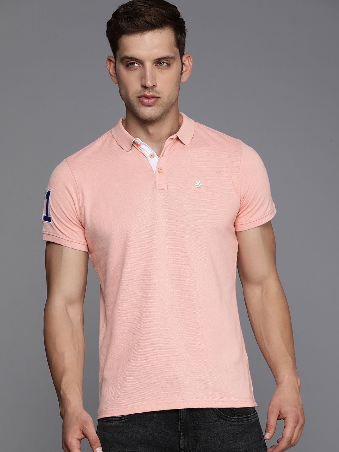 Pink Printed Polo Collar T-Shirt