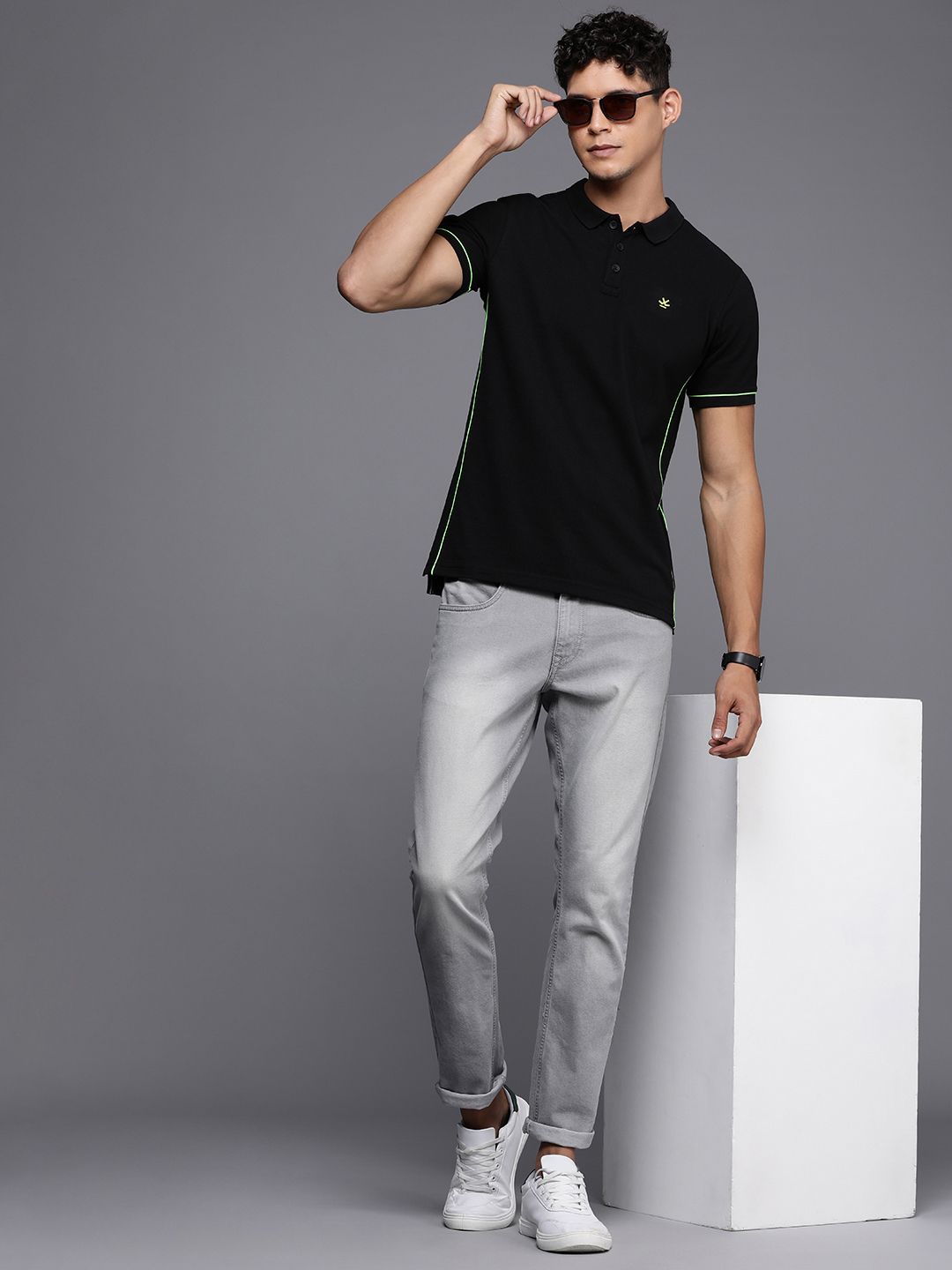 Black Lined Polo Collar T-Shirt