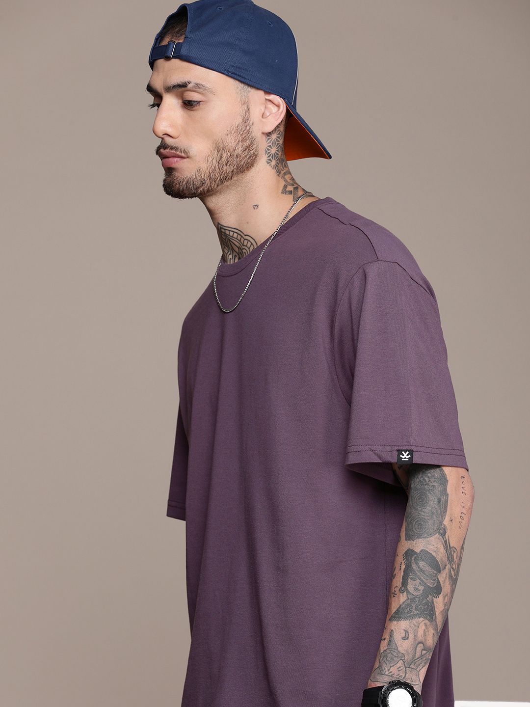 Solid Purple Drop-Shoulder Oversized T-Shirt