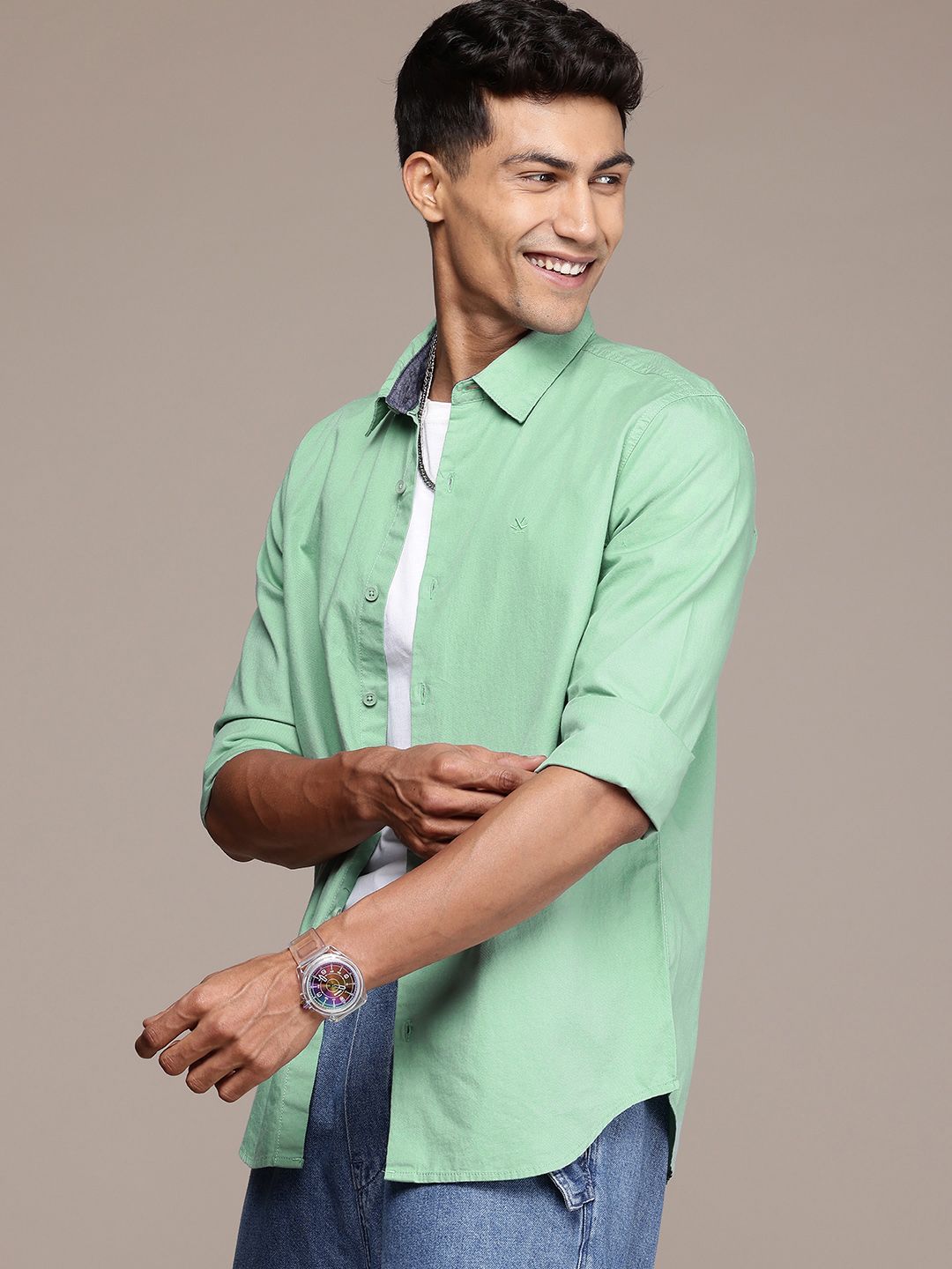 Light Green Placket Slim Fit Shirt