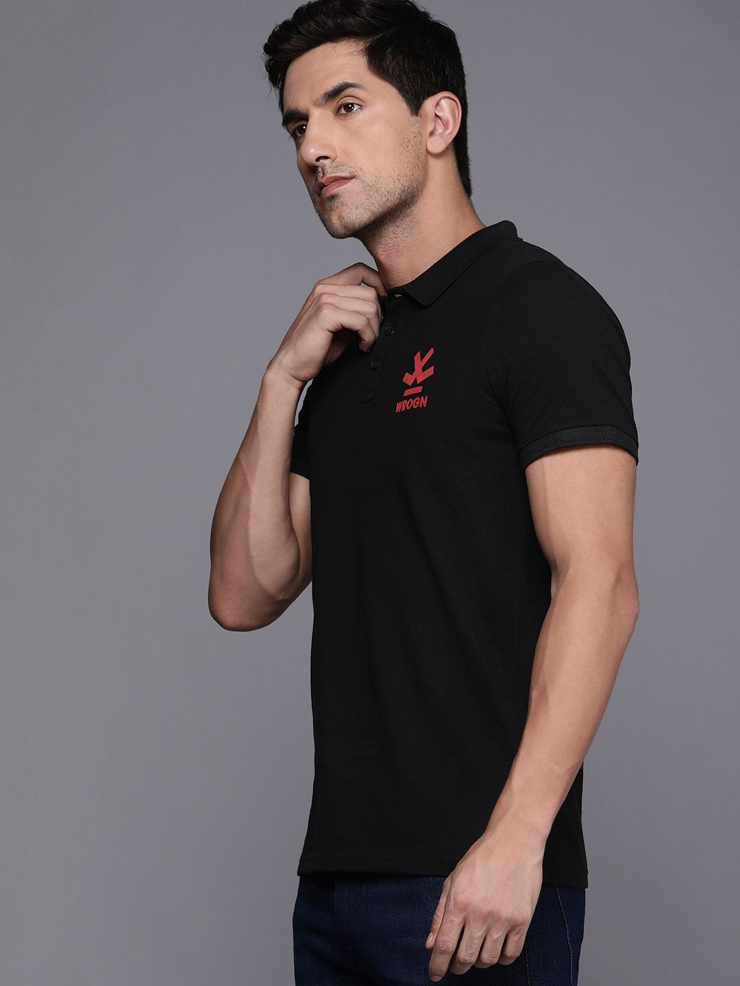 Logo Printed Black Polo T-Shirt