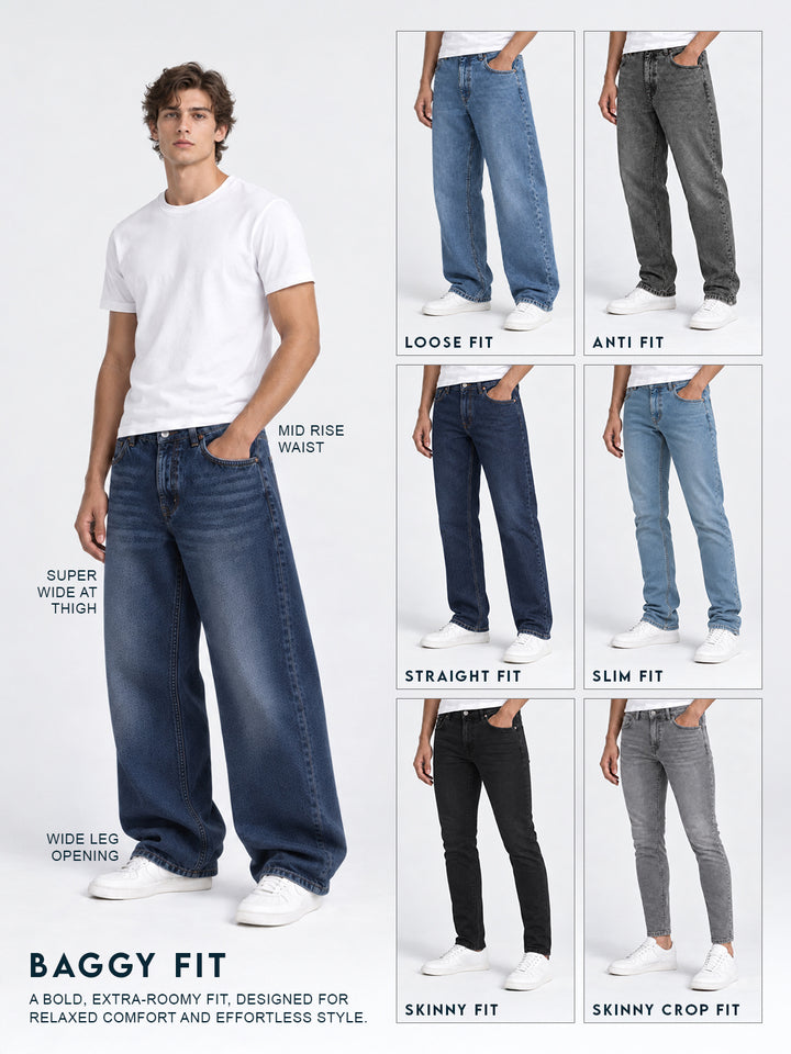 Baggy Fit Cargo Denim Jeans | Navy Blue