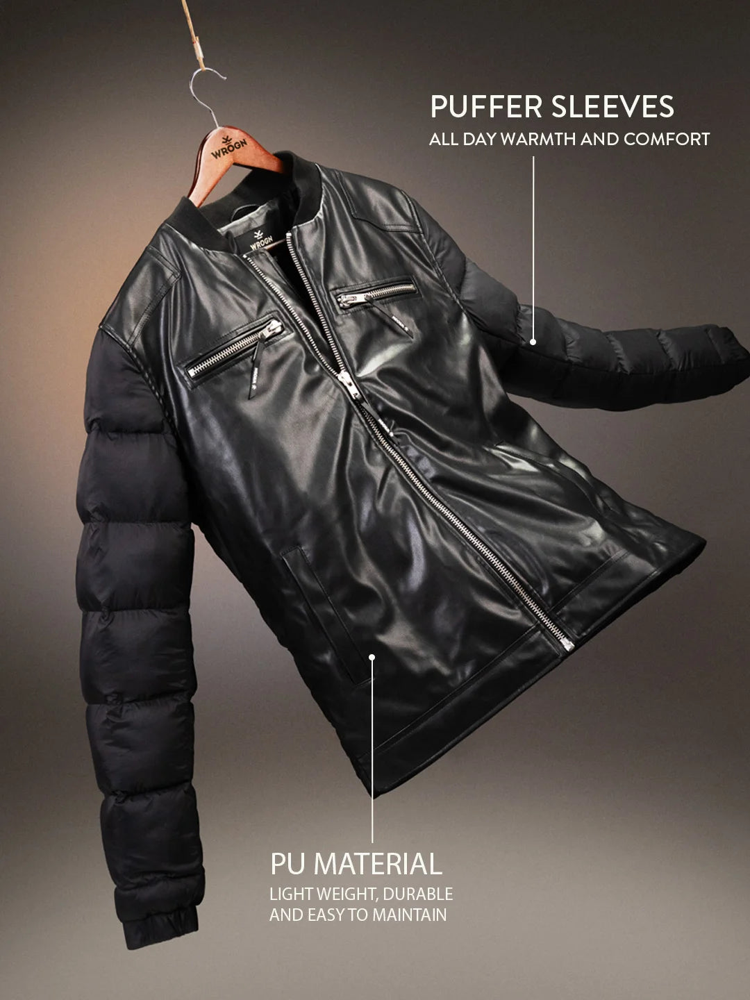 Men's Casual Slim Fit Biker Jacket | Black