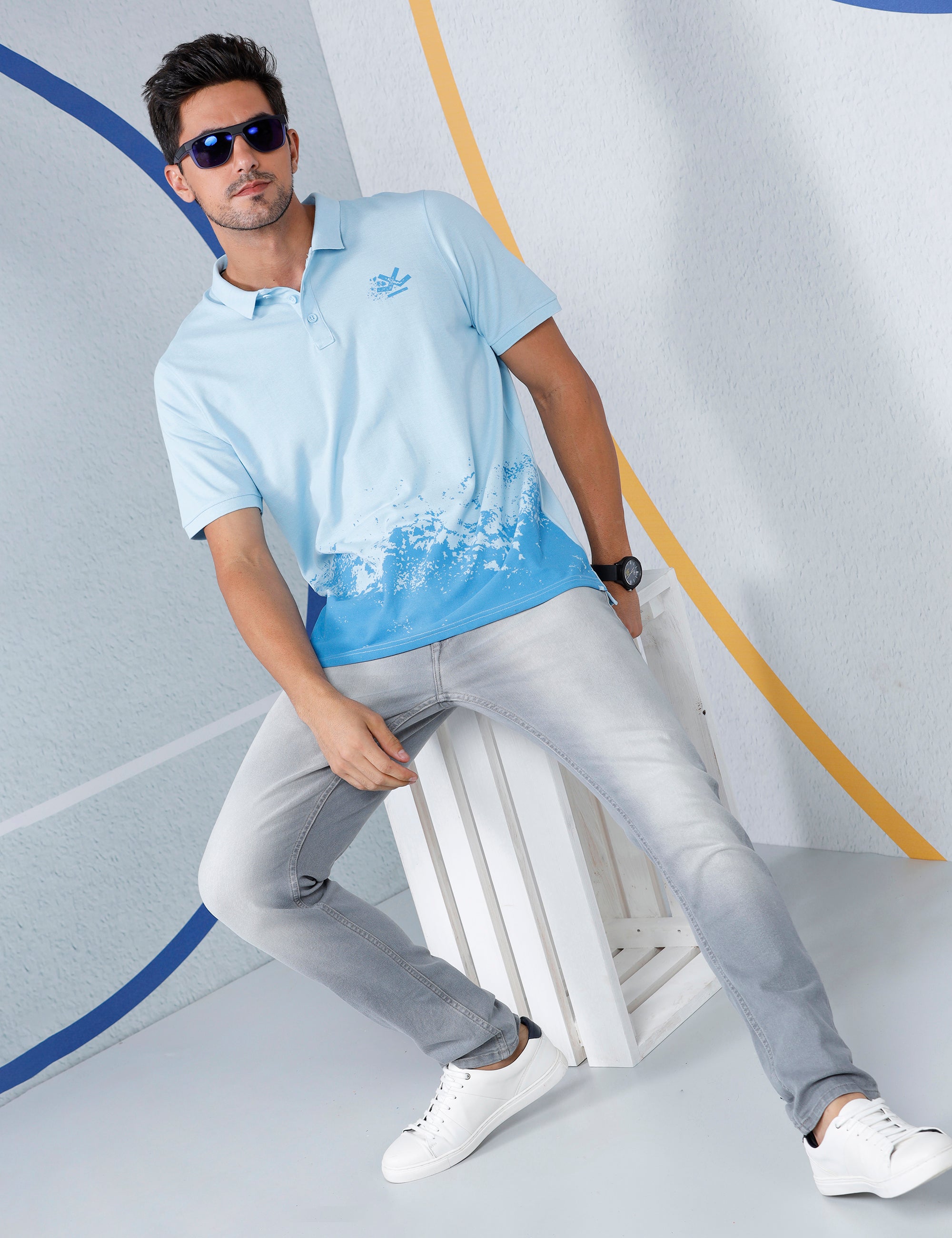 Blue Spray Painted Polo T-Shirt