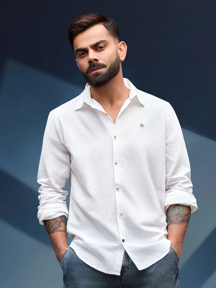 Cotton Linen Slim Fit Shirt | White