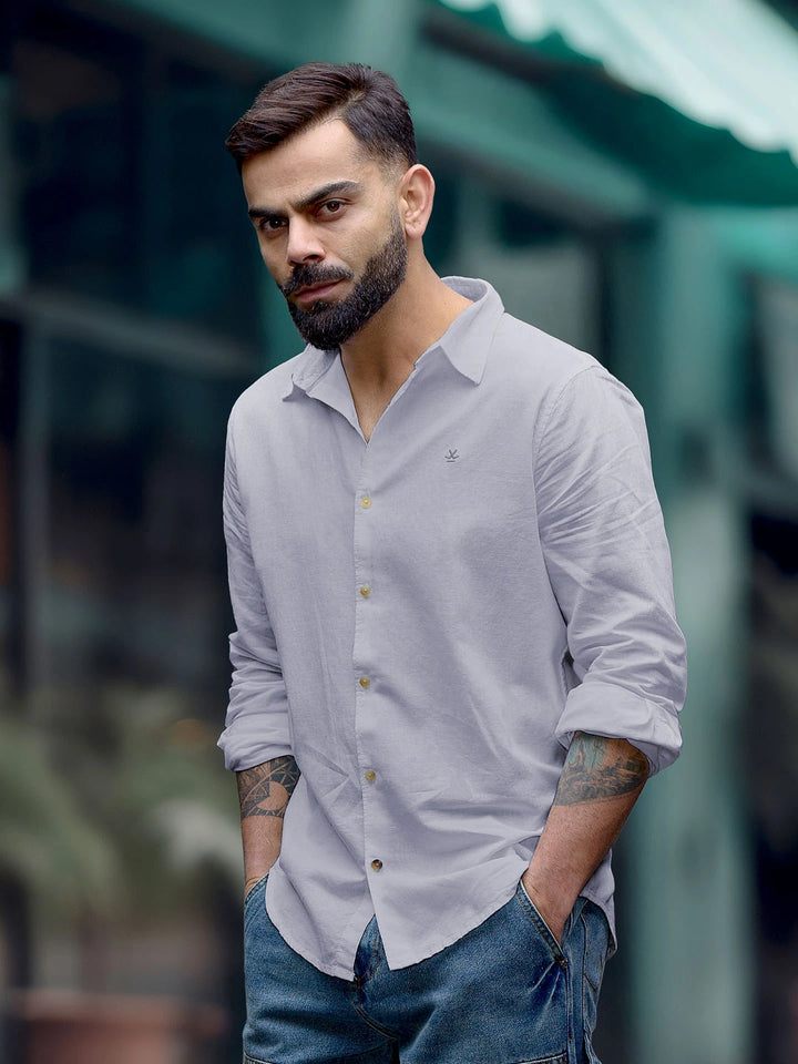 Solid Linen Blend Shirt | Blue