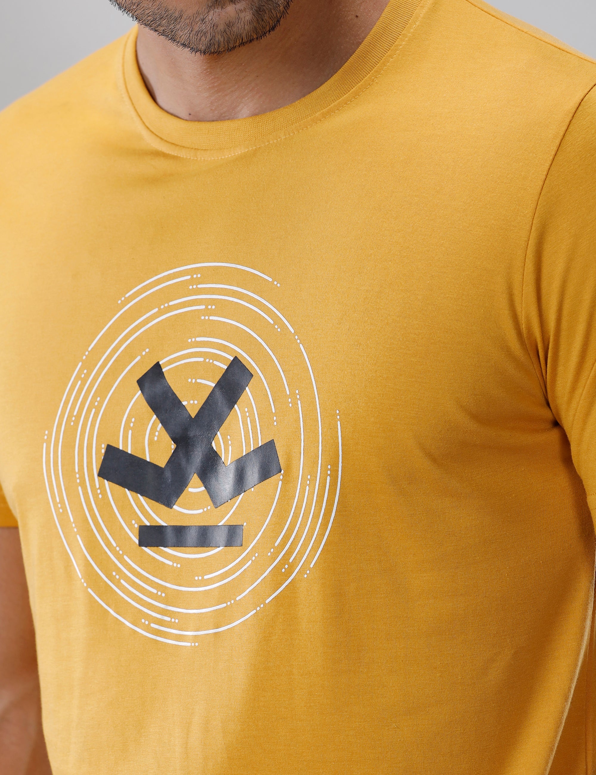 Basic Mustard Chest Print T-Shirt