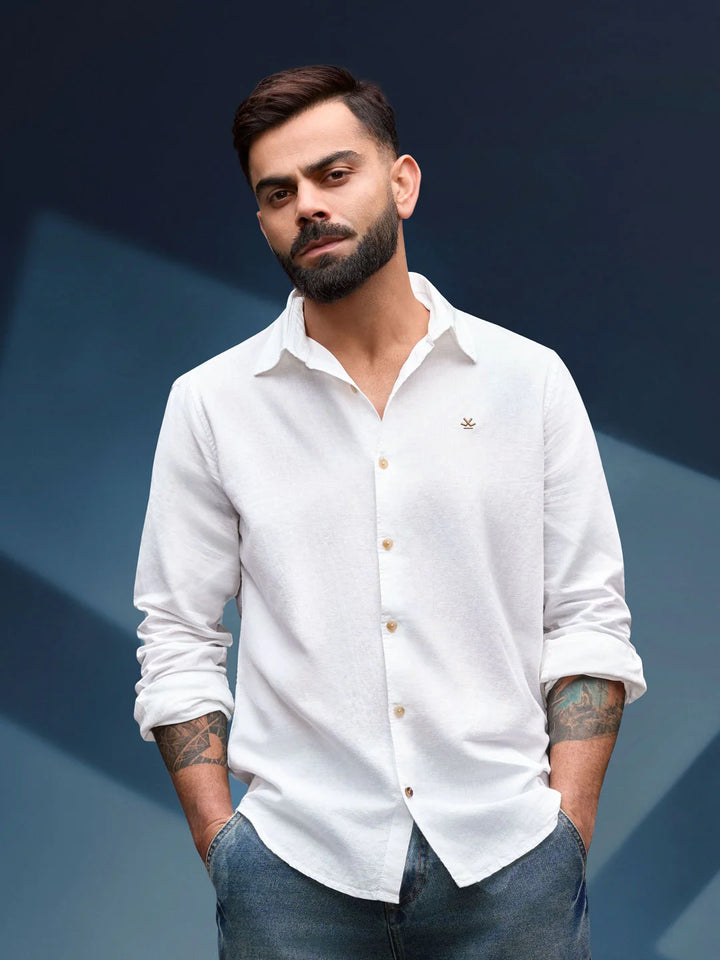 Solid Linen Blend Shirt | White