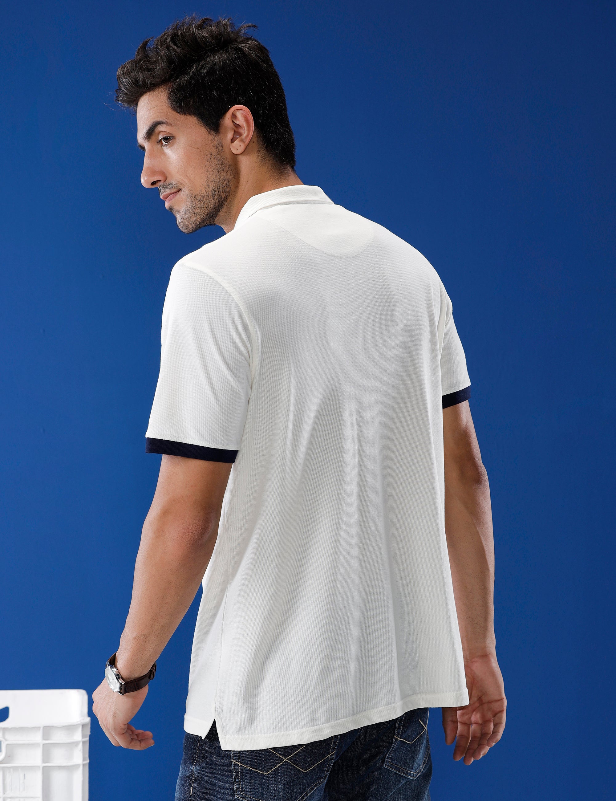 White Contrast Detail Polo T-Shirt