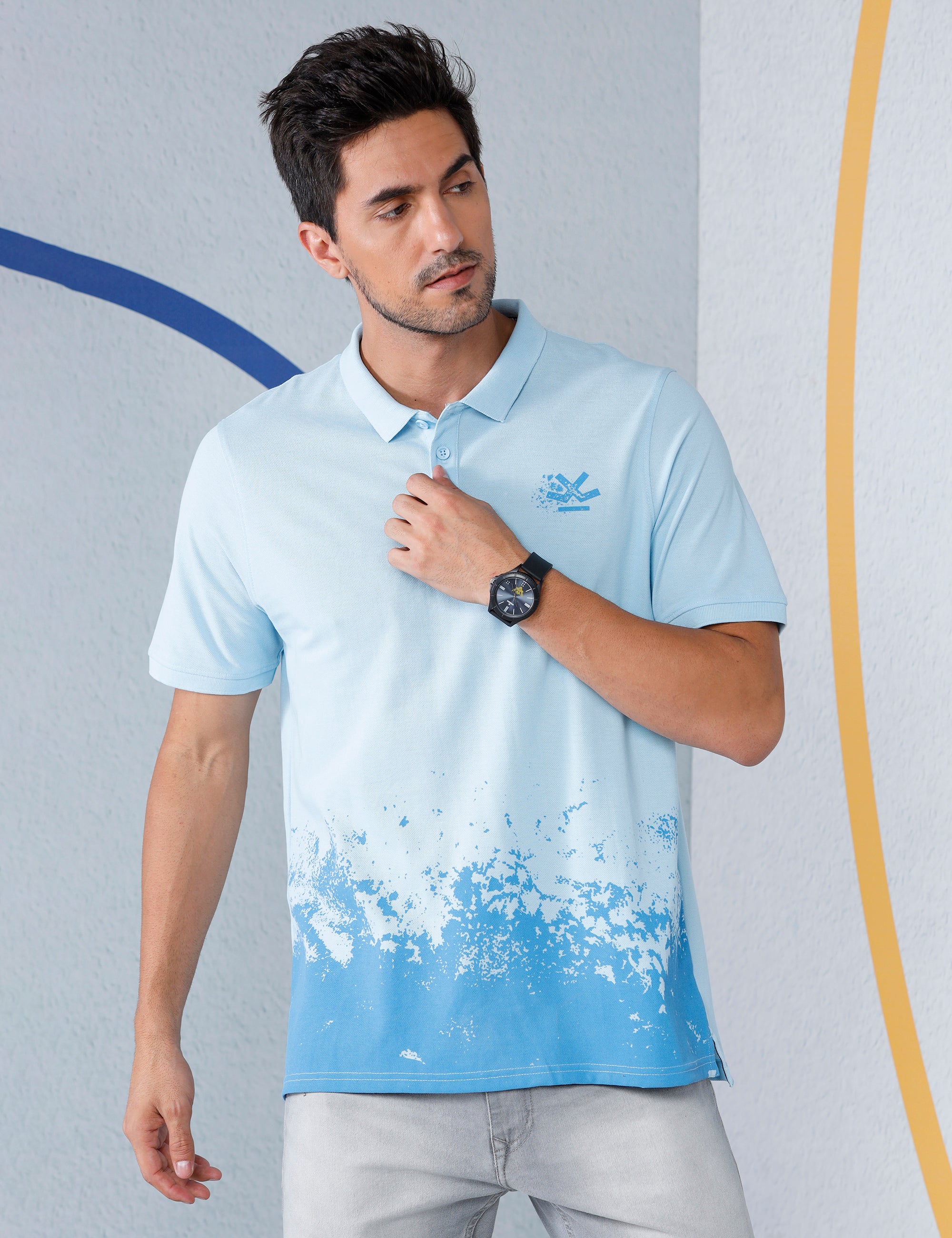 Blue Spray Painted Polo T-Shirt