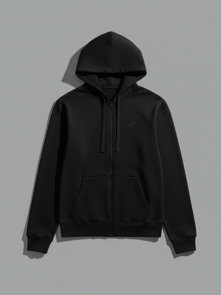 Men's Solid Zip-Up Hoodie Sweatshirt  | Black