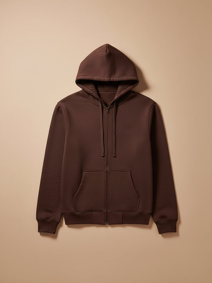 Men's Solid Zip-Up Hoodie Sweatshirt | Java
