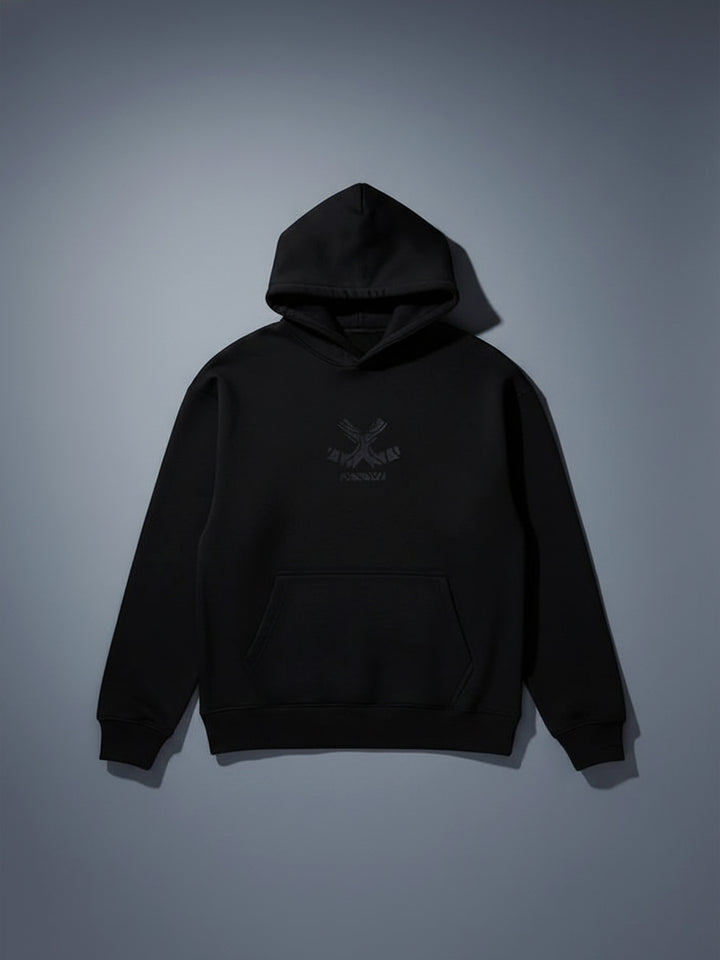 Classic Black Hoodie with Tonal Logo | Black