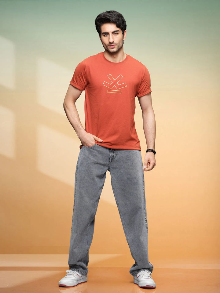 Silver Foil Print Slim Fit T-Shirt | Rust