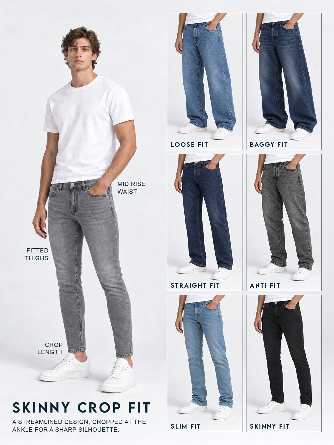 Faded Skinny Crop Denim Jeans | Grey