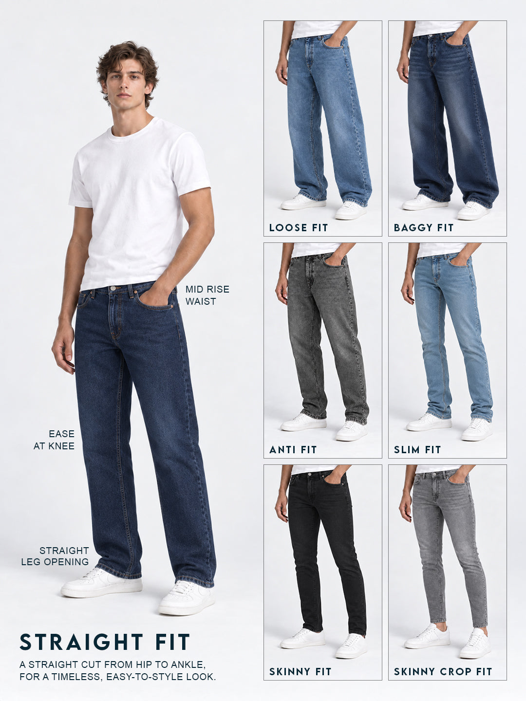 Faded Straight Fit Denim Jeans | Blue