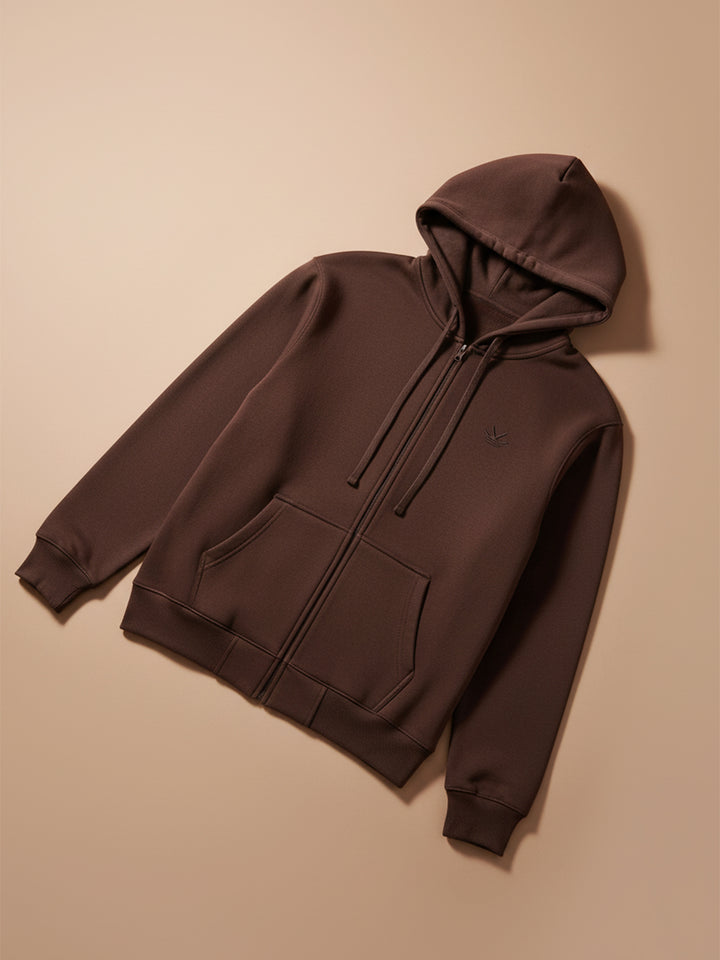 Men's Solid Zip-Up Hoodie Sweatshirt | Java
