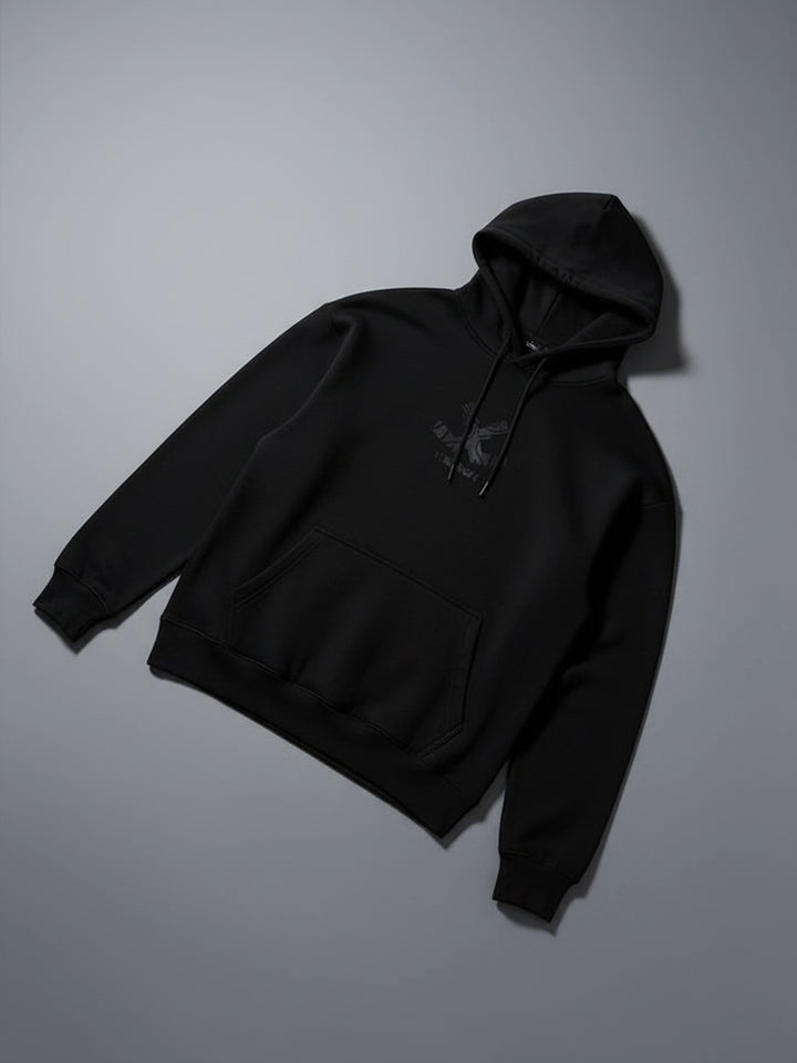 Classic Black Hoodie with Tonal Logo | Black
