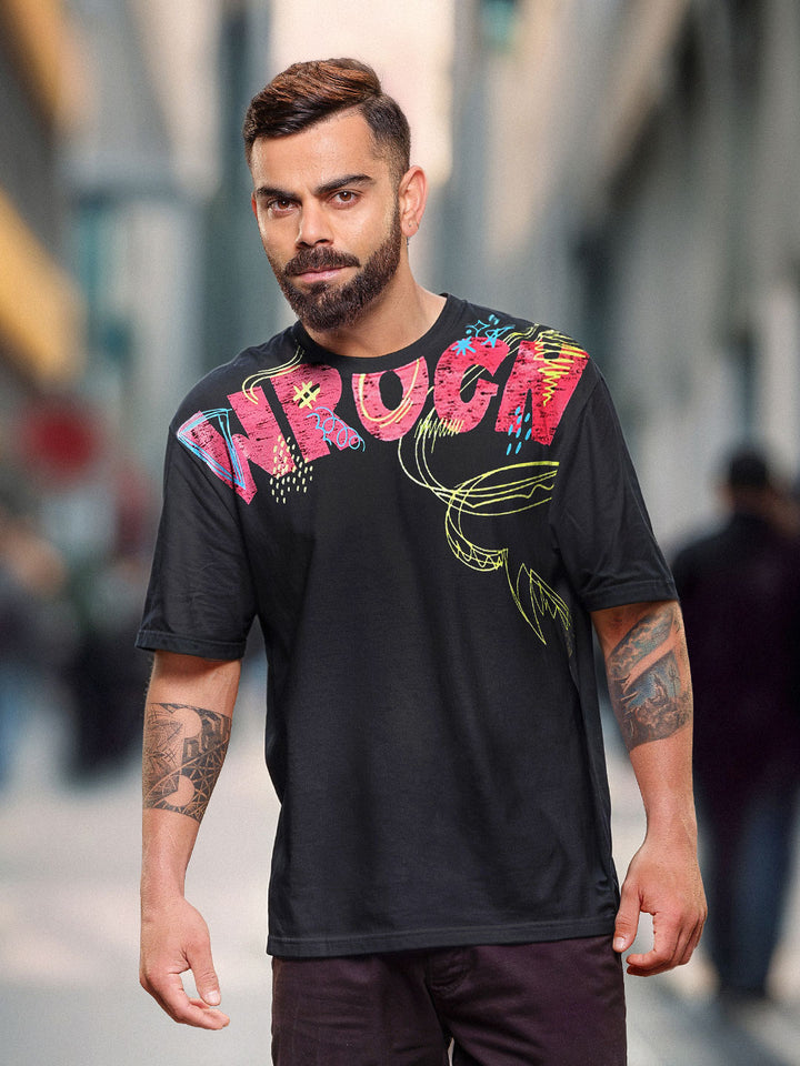 Heavy GSM Placement Printed T-Shirt | Black