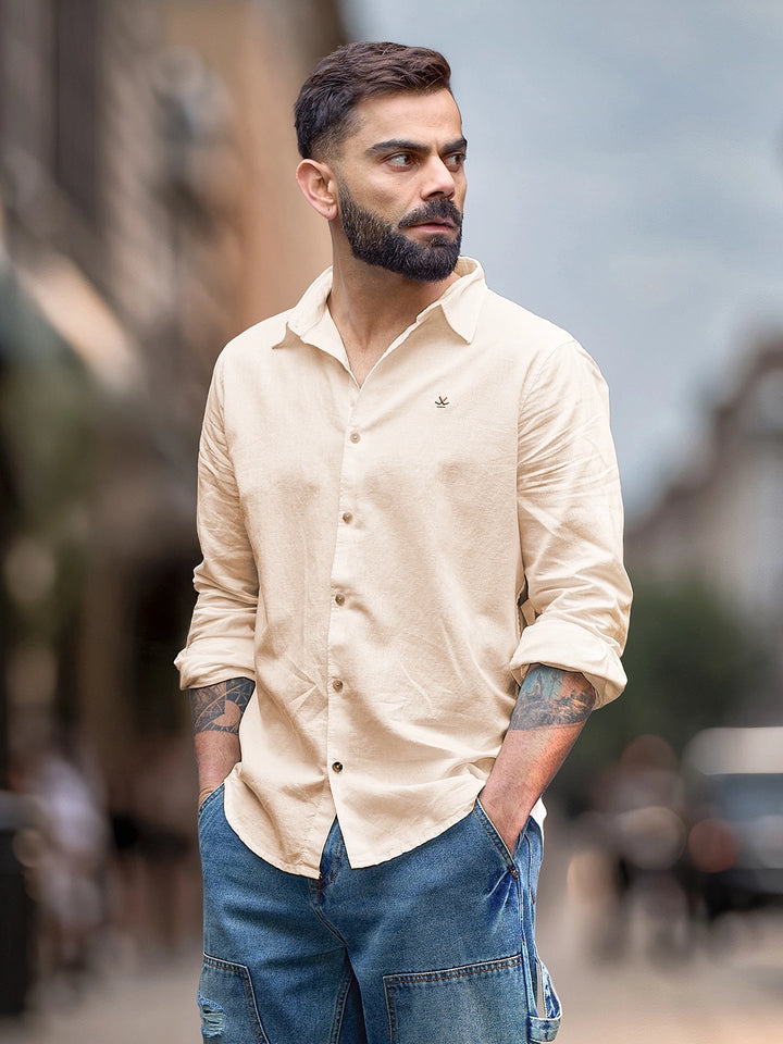 Viscose Linen Slim Fit Shirt | Beige