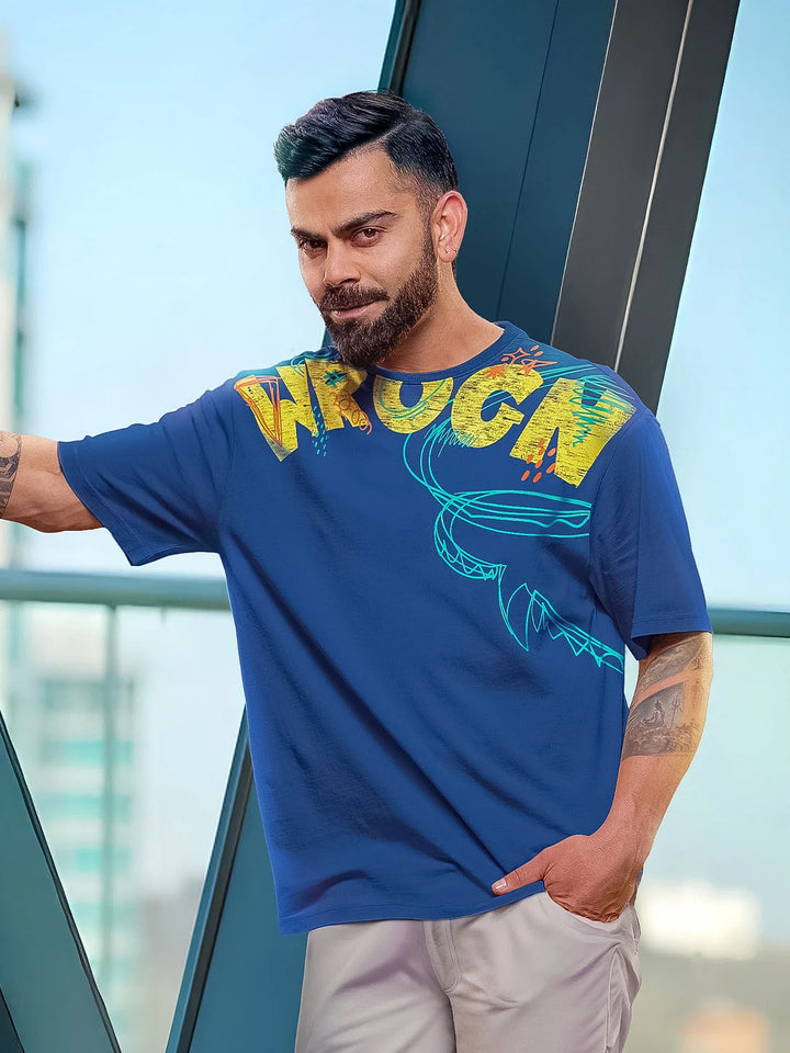 Heavy GSM Placement Print T-Shirt | Blue