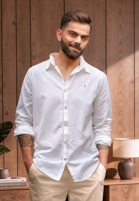Solid Linen Blend Shirt | White