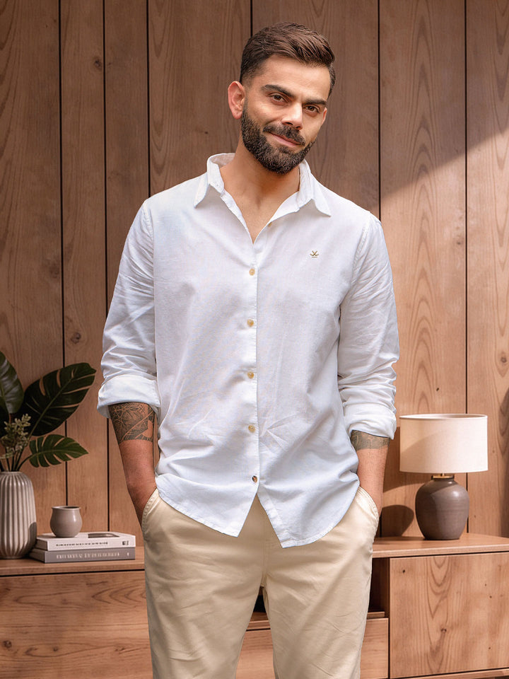 Solid Linen Blend Shirt | White
