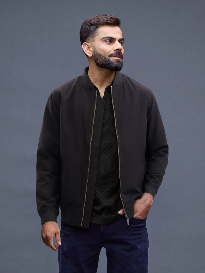 Solid Casual Bomber Jacket | Black
