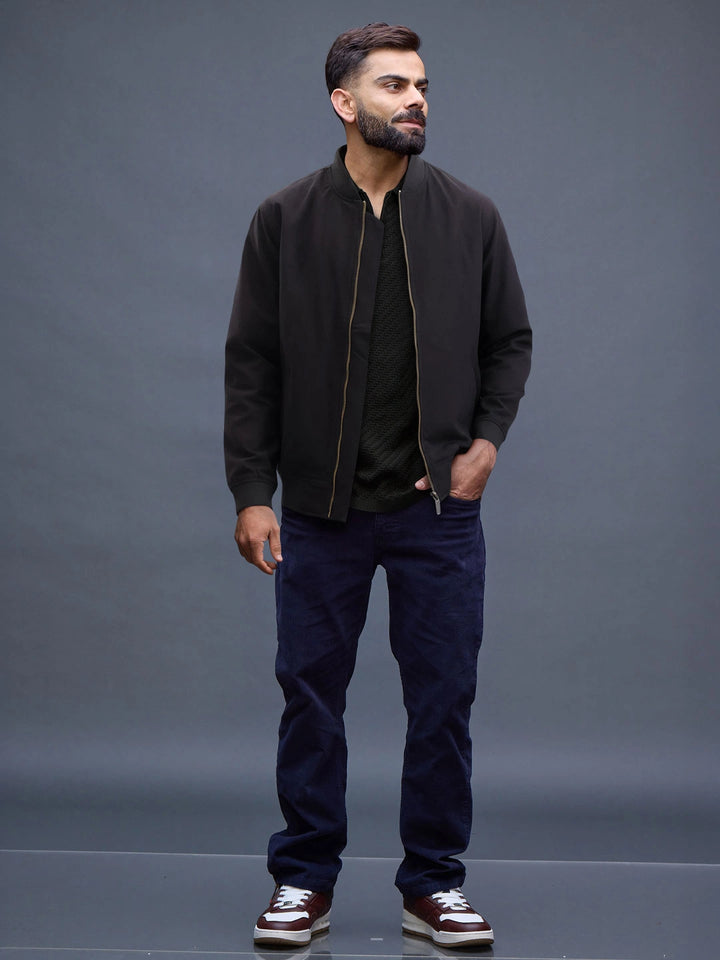 Solid Casual Bomber Jacket | Black