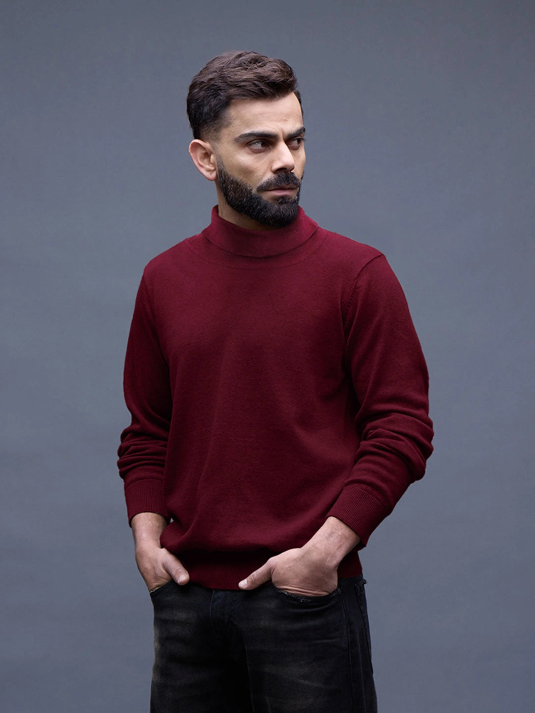 Turtle Neck Full Sleeve T-Shirt | Maroon