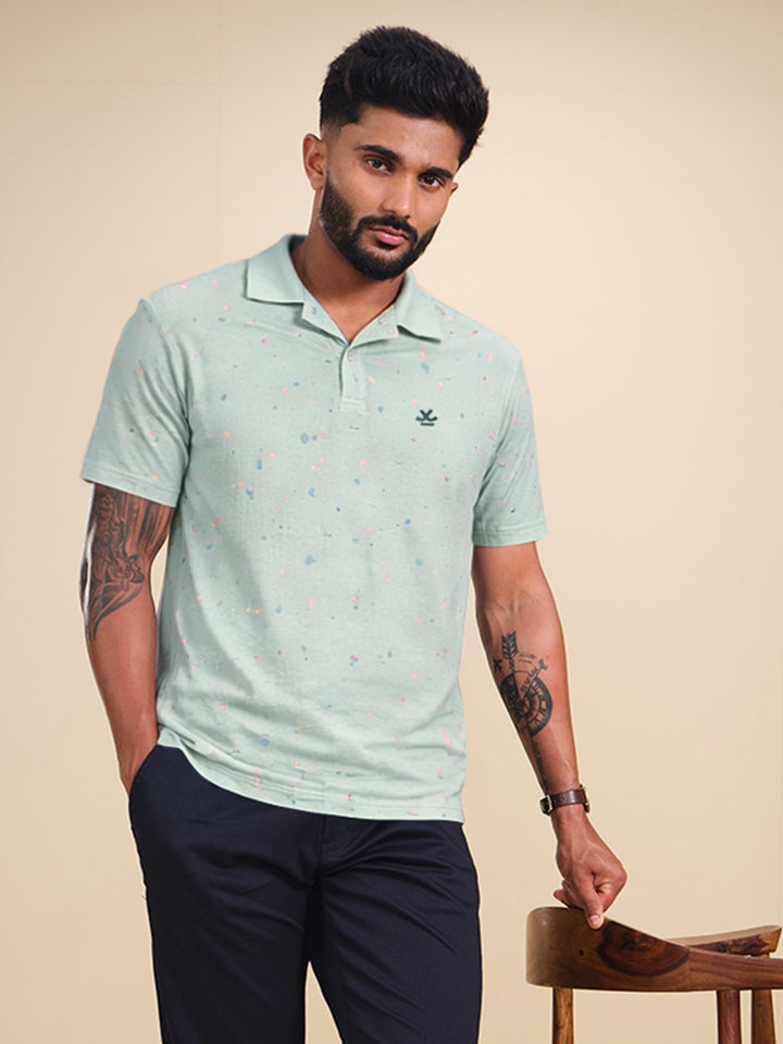Printed Slim Fit Polo T-Shirt | Olive