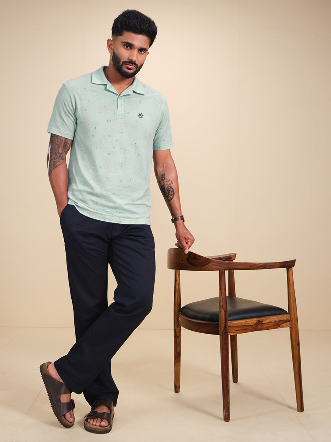 Printed Slim Fit Polo T-Shirt | Olive