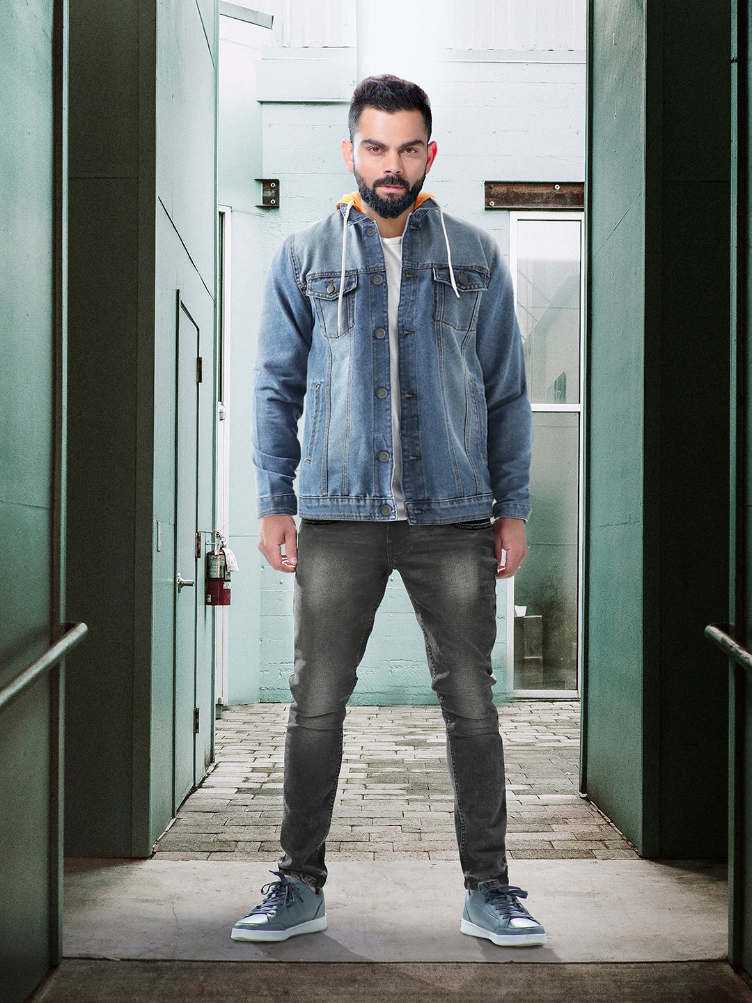 Hooded Washed Blue Denim Jacket