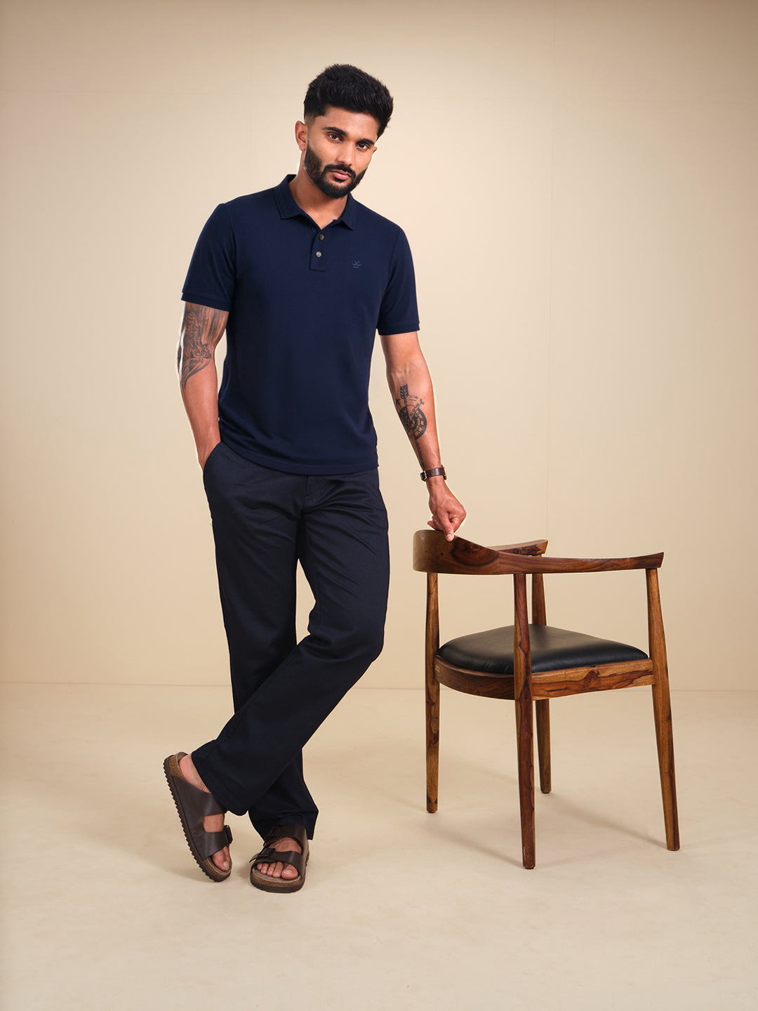 Jacquard Collar Polo T-Shirt  | Navy Blue
