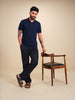 Jacquard Collar Polo T-Shirt  | Navy Blue