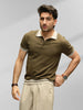 Slim Fit Flat Knit Polo T-Shirt | Olive