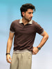 Slim Fit Flat Knit Polo T-Shirt | Brown