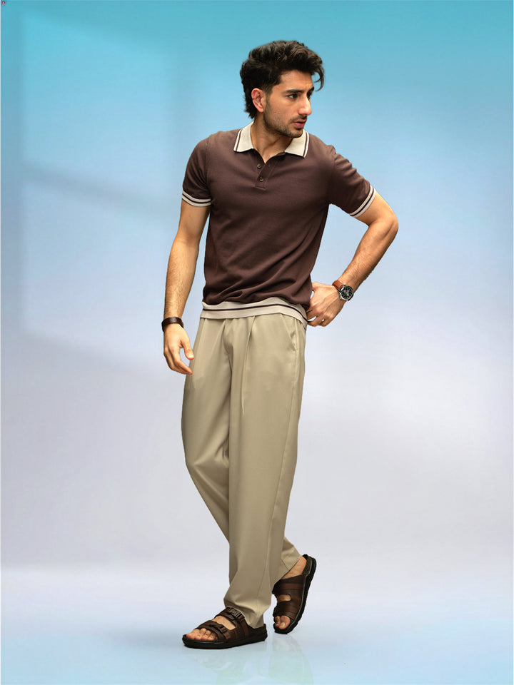 Slim Fit Flat Knit Polo T-Shirt | Brown