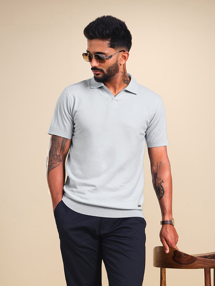 Slim Fit Flat Knit Polo T-Shirt | Light Blue