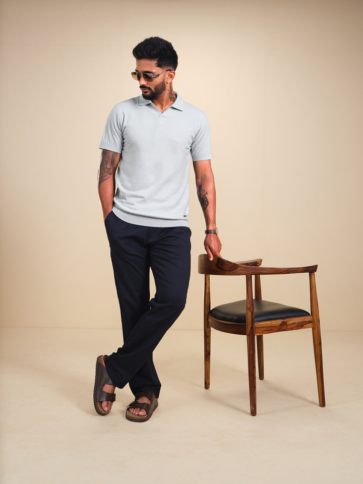 Slim Fit Flat Knit Polo T-Shirt | Light Blue