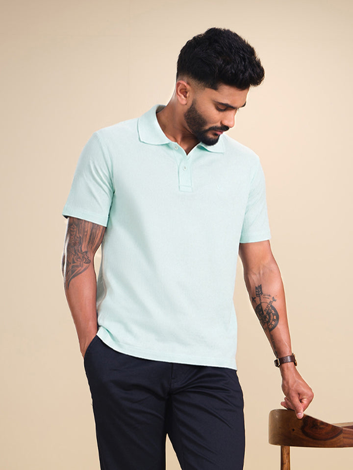 Solid Slim Fit Polo T-Shirt | Light Green