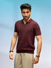 Slim Fit Flat Knit Polo T-Shirt | Maroon